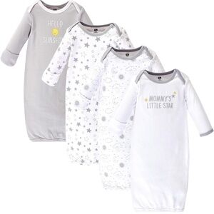 Hudson Baby Sleep Gowns Set in Gray and White